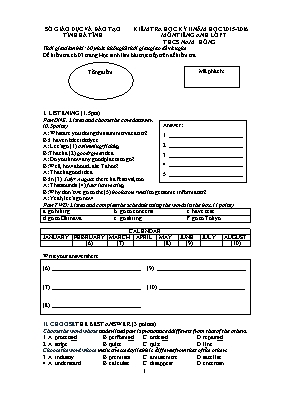Đề kiểm tra học kỳ II môn Tiếng Anh Lớp 7 - Năm học 2015-2016 - Sở GD & ĐT Hà Tĩnh
